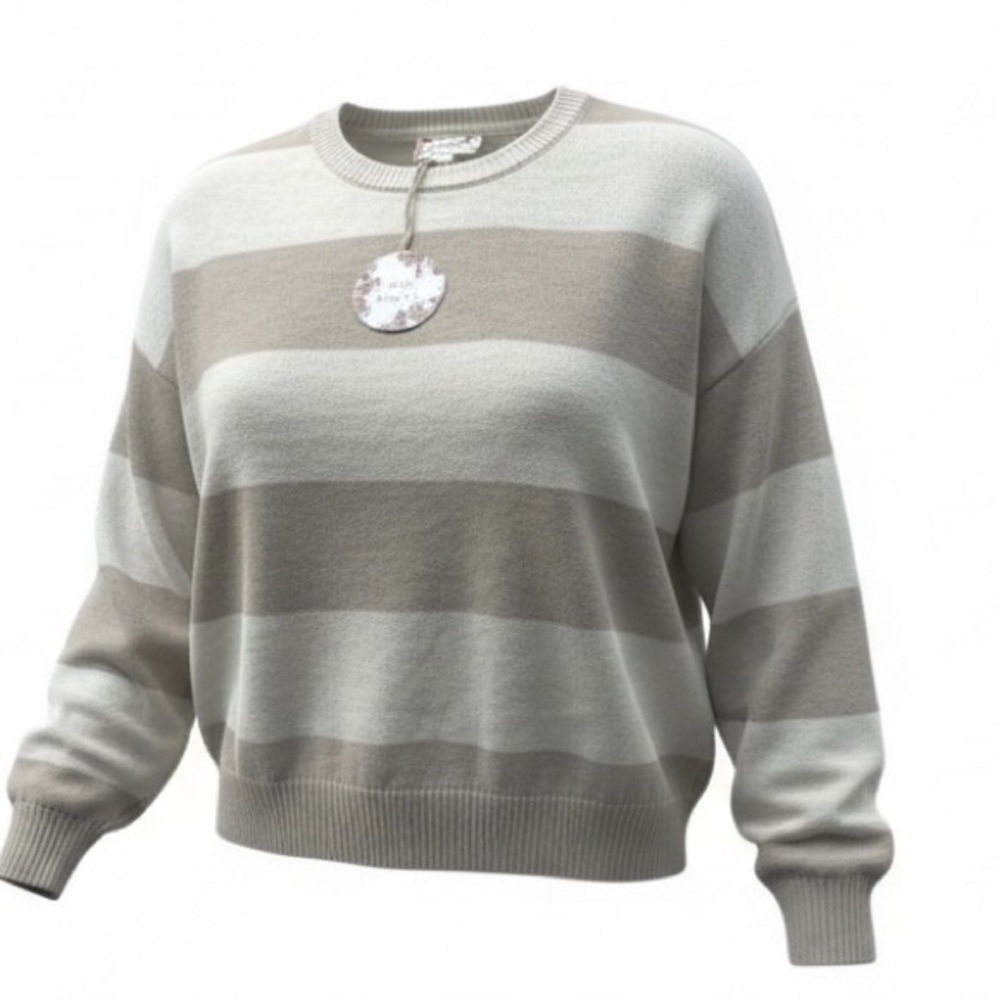 Pink Republic Soft Beige and Cream Striped Sweater.